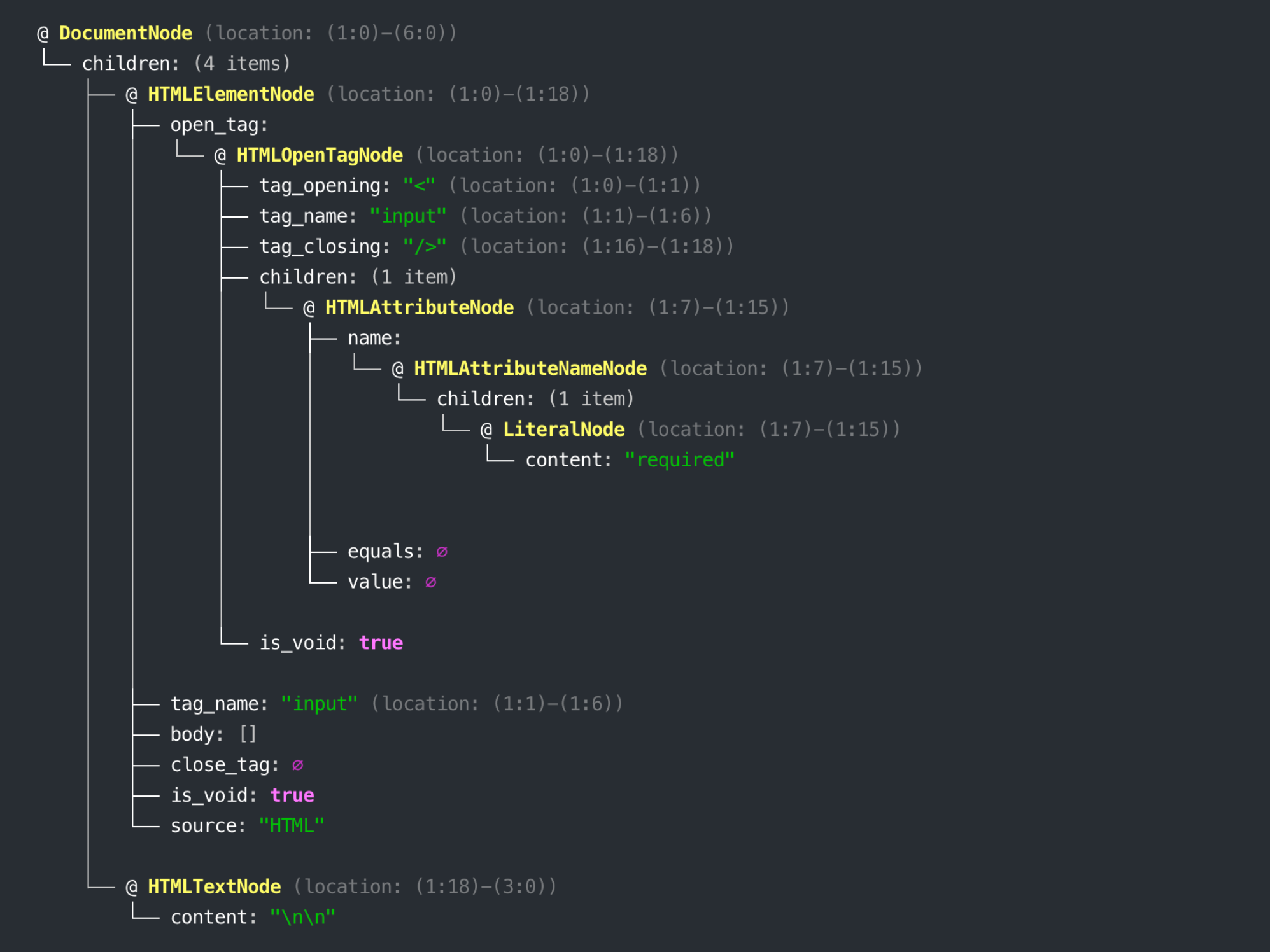 Colored output from the herb parse command showing syntax tree
